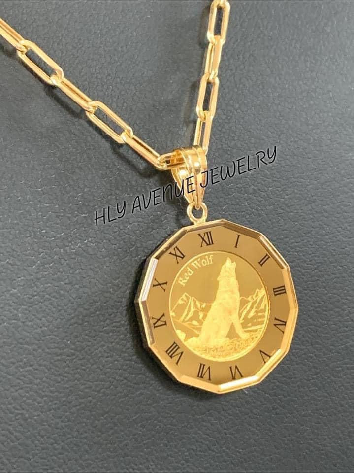 Wolf & Condor 24k/18k Japan Gold Glass Coin Pendant