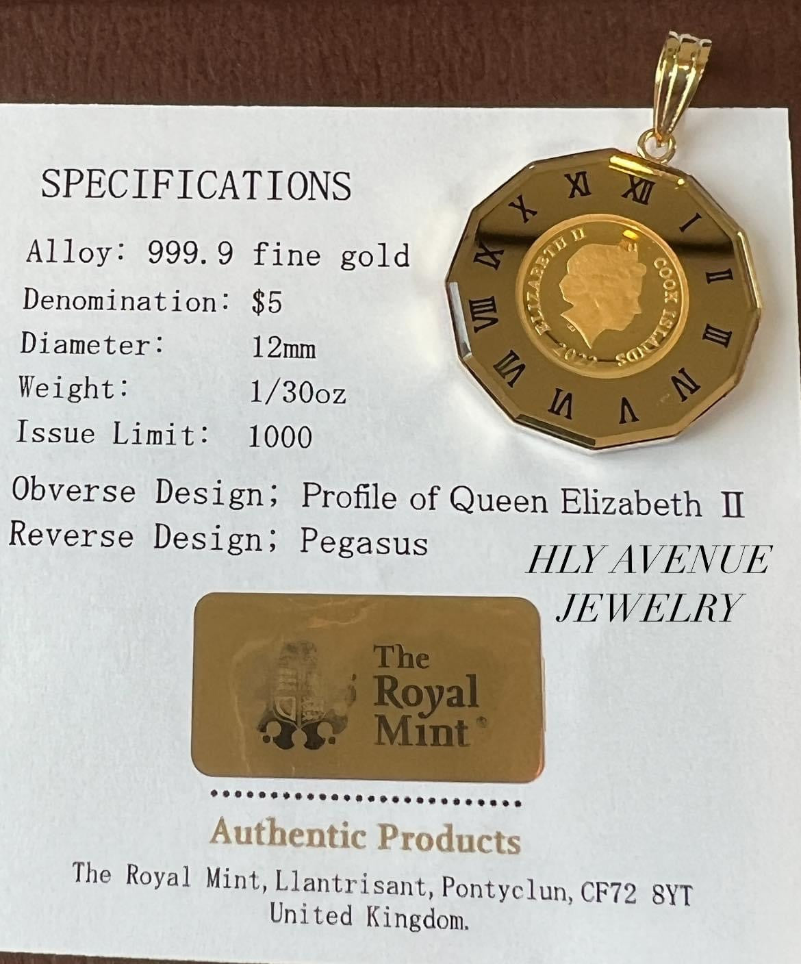 Pegasus /Elizabeth 24k/18k With Glass Pendant