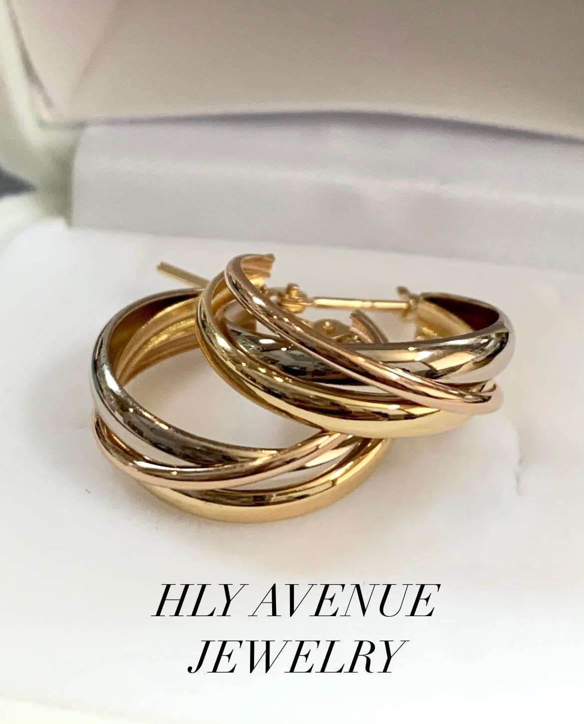 18k Japan Gold Trinity Tri Color Hoop Earrings