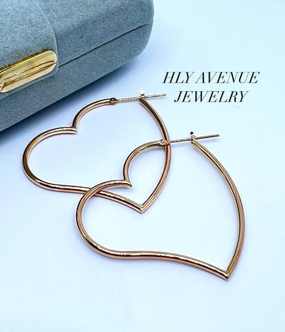 18k Pink Gold Open Heart Hoop Earrings