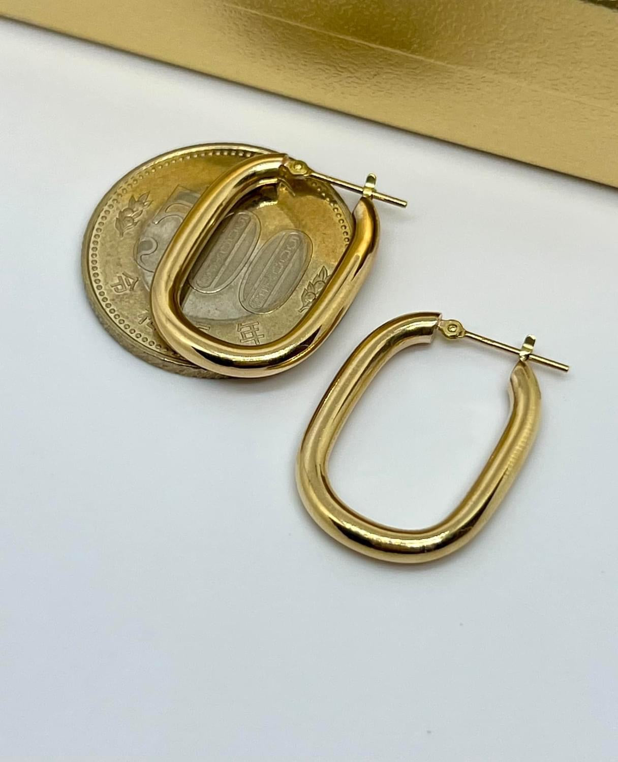 18K Japan Gold Square Hoop Earrings