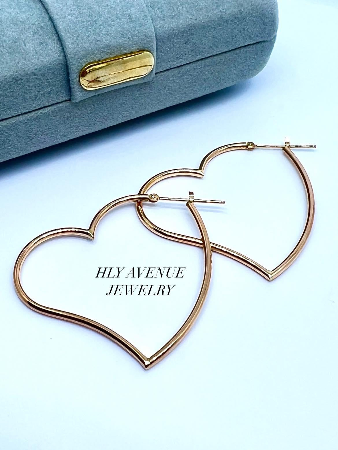 18k Pink Gold Open Heart Hoop Earrings