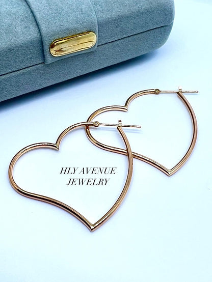 18k Pink Gold Open Heart Hoop Earrings