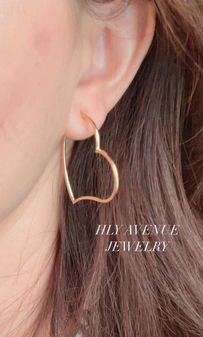 18k Pink Gold Open Heart Hoop Earrings