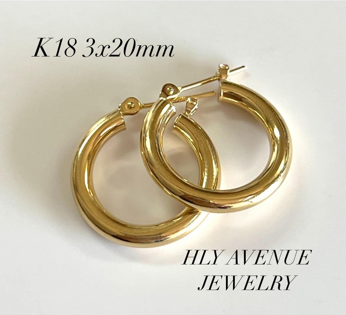 18k Japan Gold Hoop Earrings 3x20mm