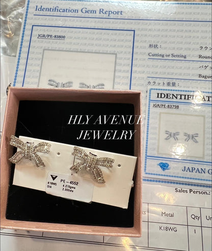 18k White Gold D2.00ct Ribbon Baguette Cut Diamond Earrings