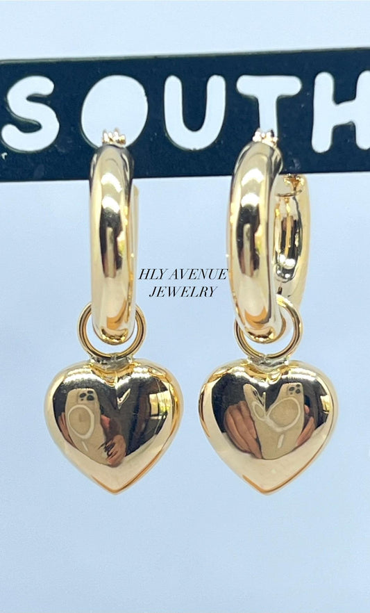 18K Heart Charmed Hoop Earrings