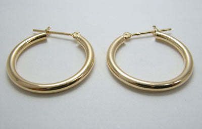 18K Yellow Gold 2x20mm Hoop Earrings