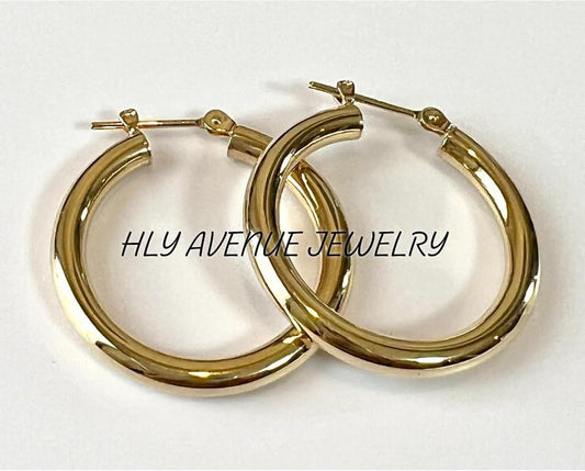 18k Japan Gold 3X25MM Hoop Earrings