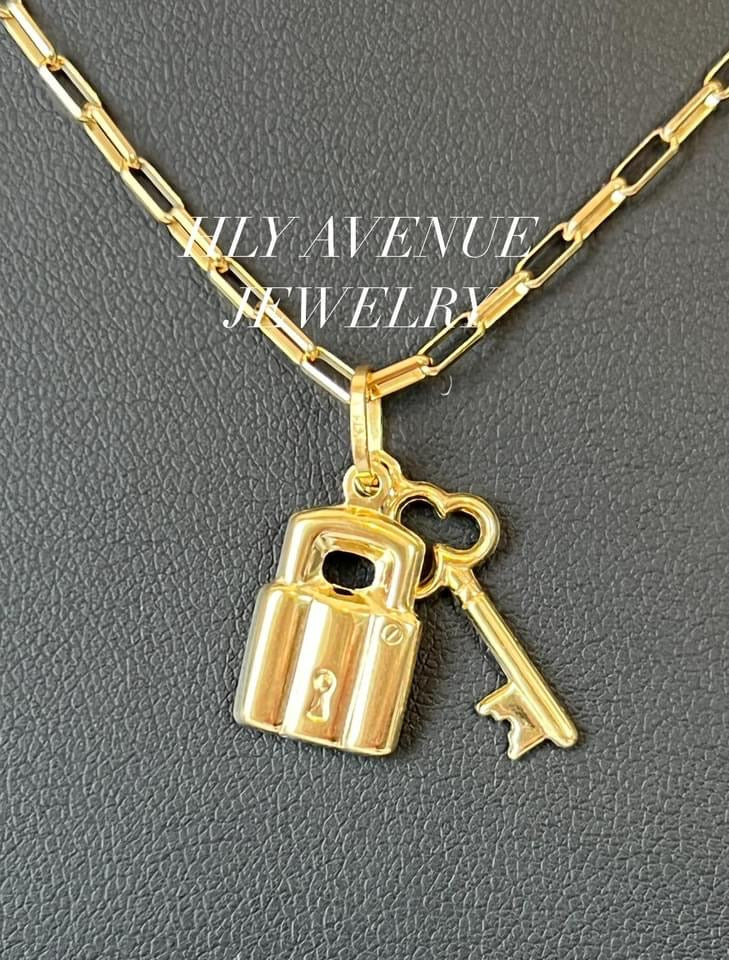 18K Japan Gold Lock & Key Necklace 45CM