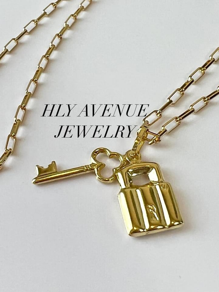 18K Japan Gold Lock & Key Necklace 45CM