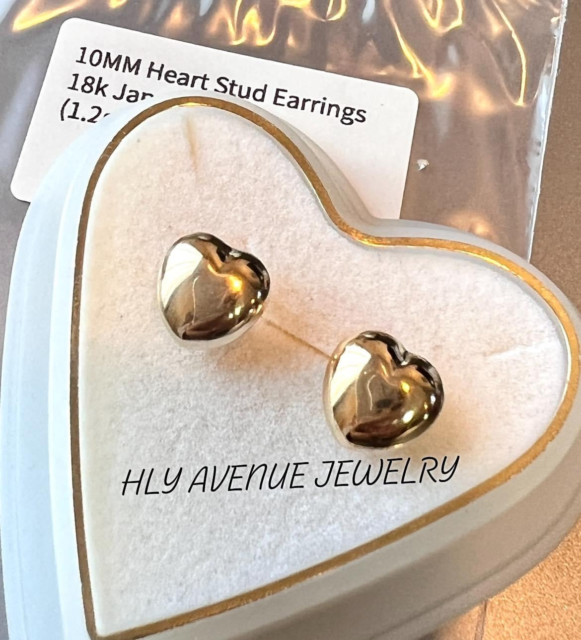 18k Japan Gold Classic Puff Heart Earrings 10MM