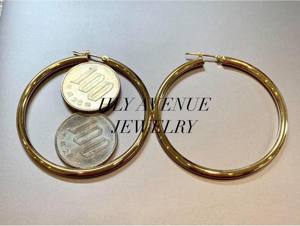 18k Gold 3x50mm Hoop Earrings