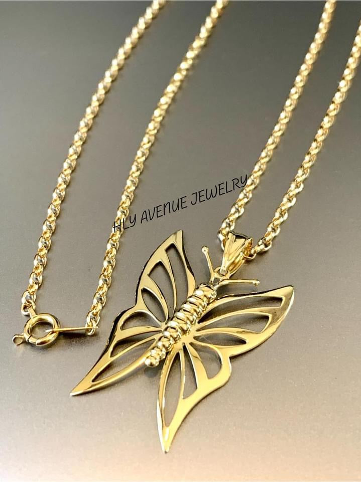 18k Japan Gold Butterfly Pendant 45cm Roll Chain Necklace