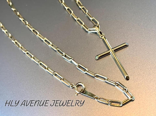 18k Cross Pendant 45CM Paperclip Necklace Set