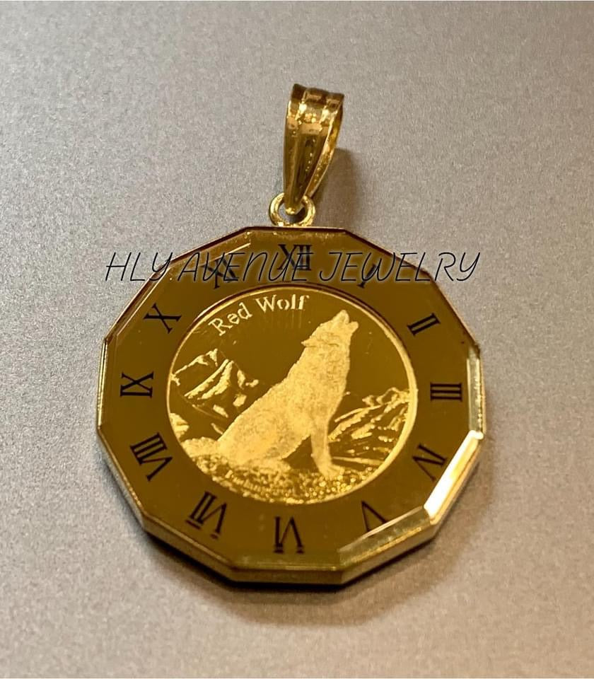 Wolf & Condor 24k/18k Japan Gold Glass Coin Pendant