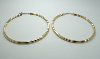 18k Yellow Gold 2x40mm Pipe Hoop Earrings