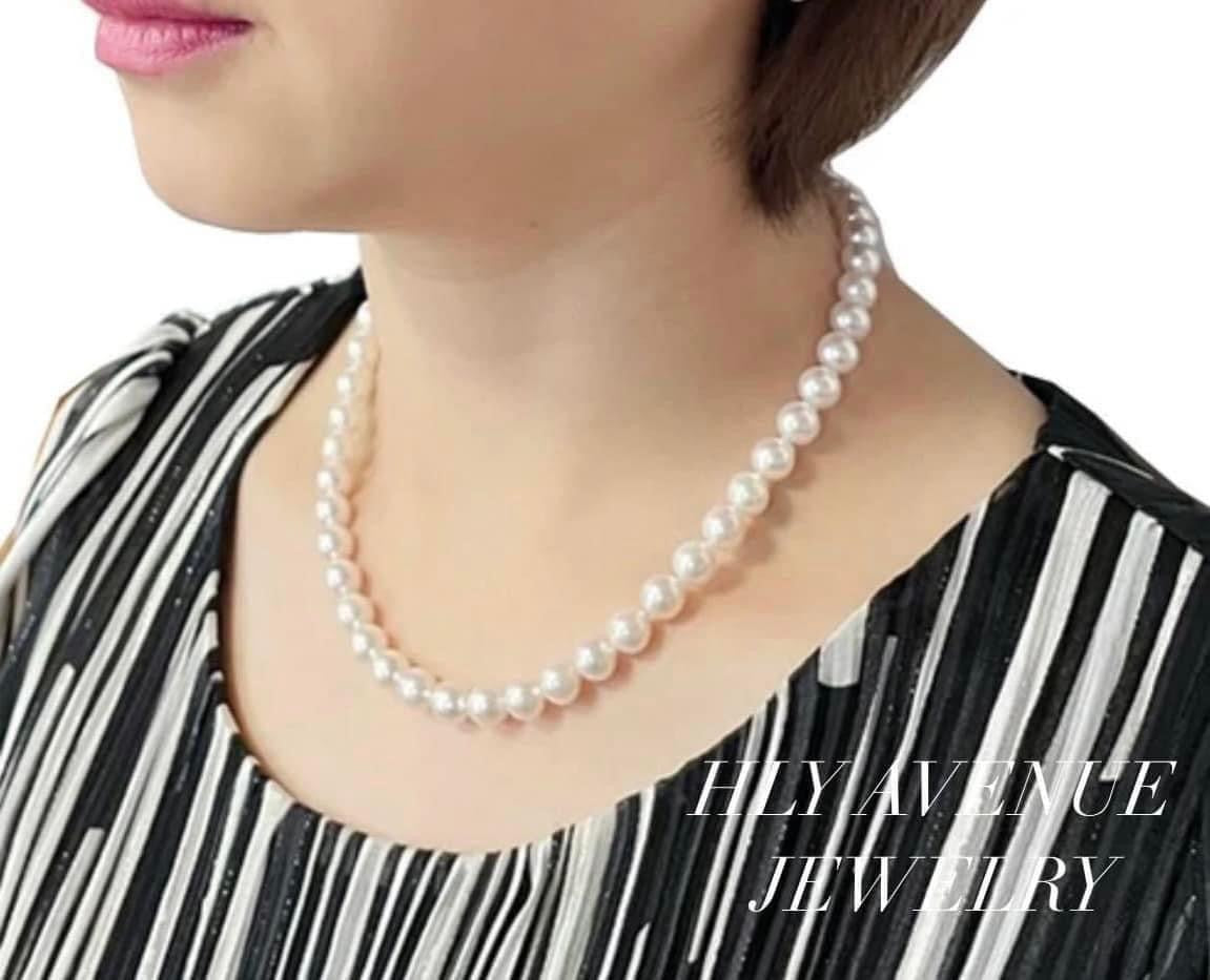 Authentic White Akoya Pearl Necklace/ Earrings Set In Silver Clasp