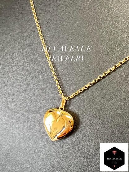 18k Japan Gold Puff Heart Roll Chain Necklace