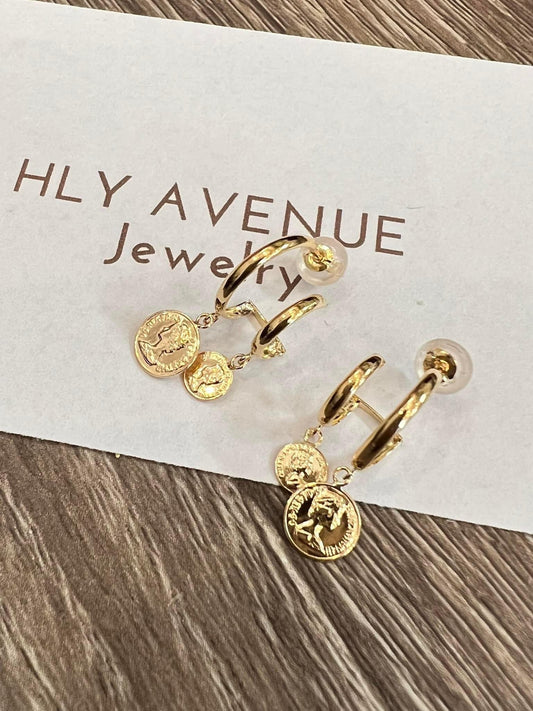 18k Japan Gold 2 Gold Coin Earrings