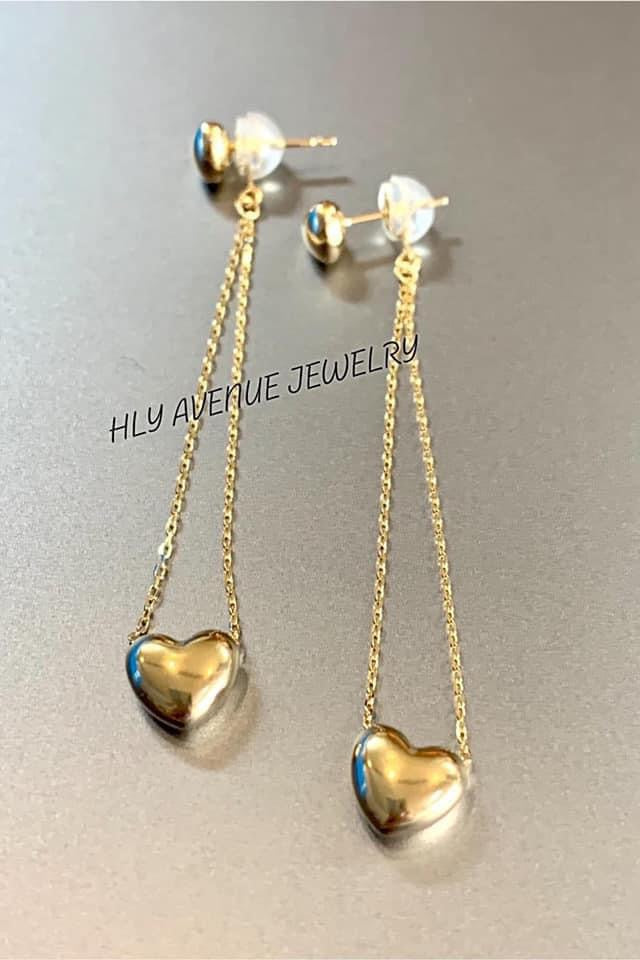 18k Japan Gold Heart Dangling Earrings
