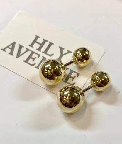 18K Japan Gold 7MMX5MM Double Sided Ball Earrings