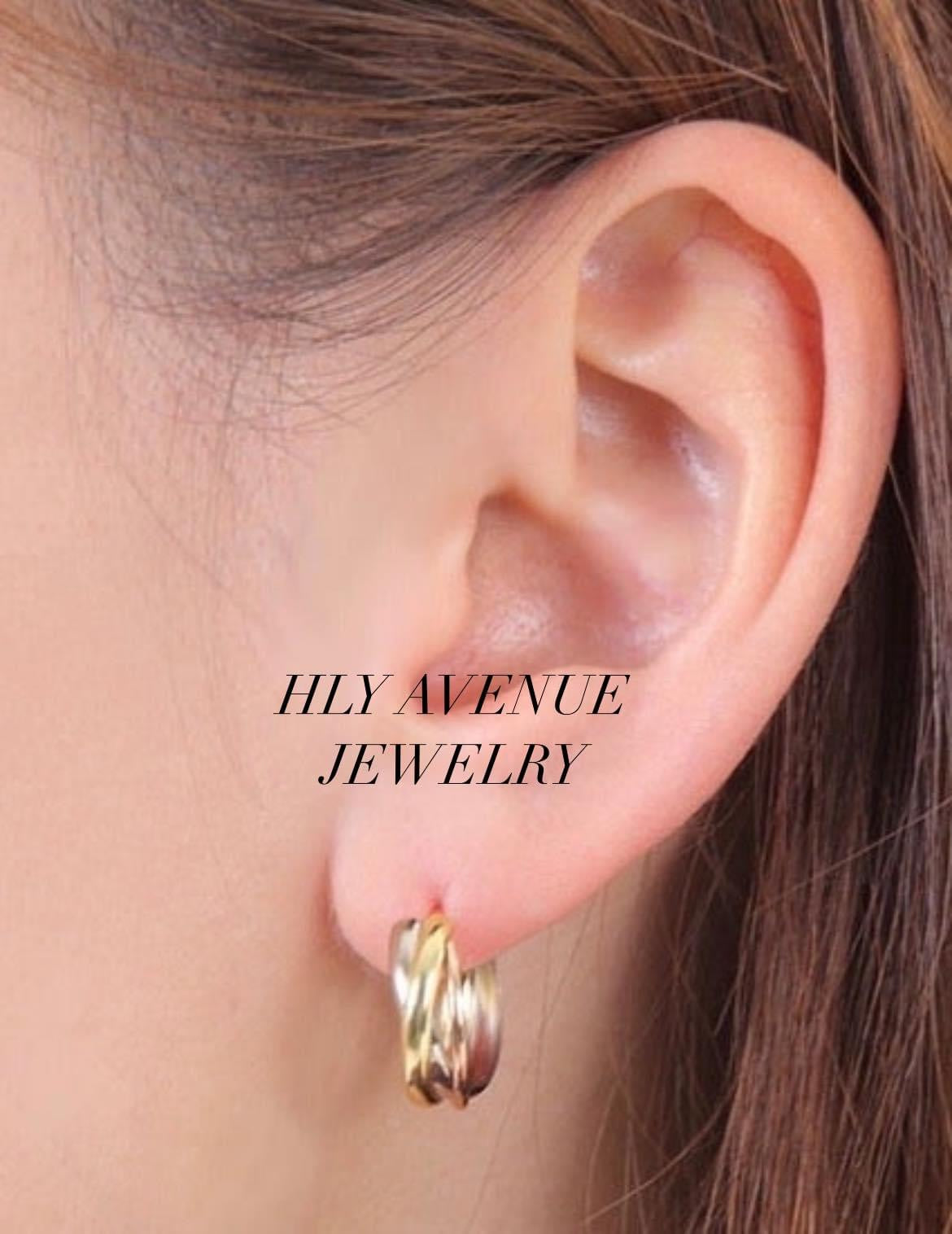 18k Japan Gold Trinity Tri Color Hoop Earrings