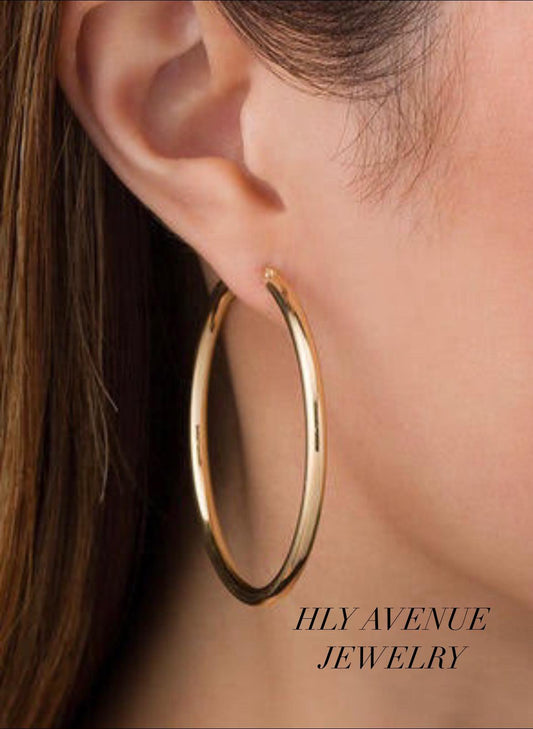 18k Japan Gold 3x60mm Hoop Earrings