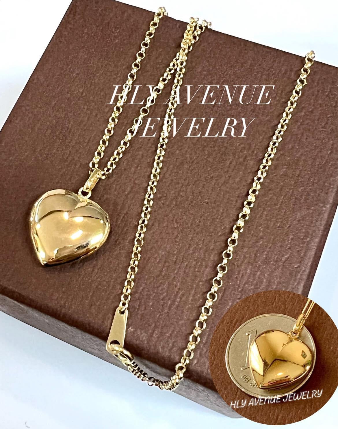 18k Japan Gold Puff Heart Roll Chain Necklace
