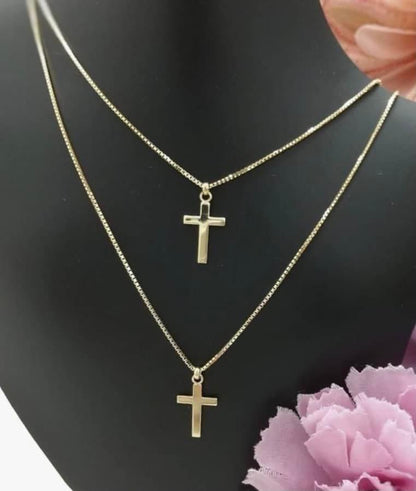 18K Japan Gold Double Chain Cross Necklace