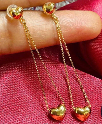 18k Japan Gold Heart Dangling Earrings