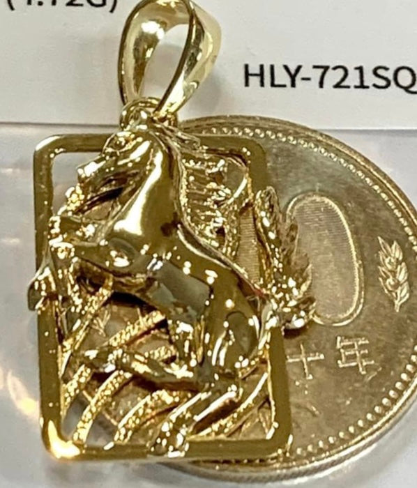18k Solid Gold Square Horse Pendant