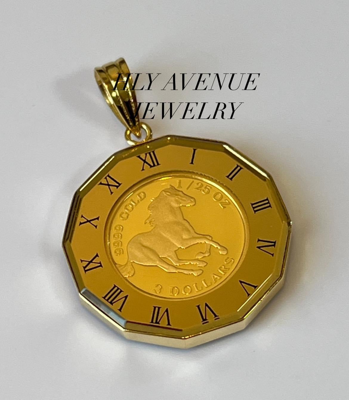 Horse/Elizabeth 24K/18k Japan Gold Coin Pendant